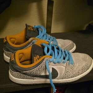 Nike SB Grey Suede Sneakers with Blue Laces and Mustard Interior
